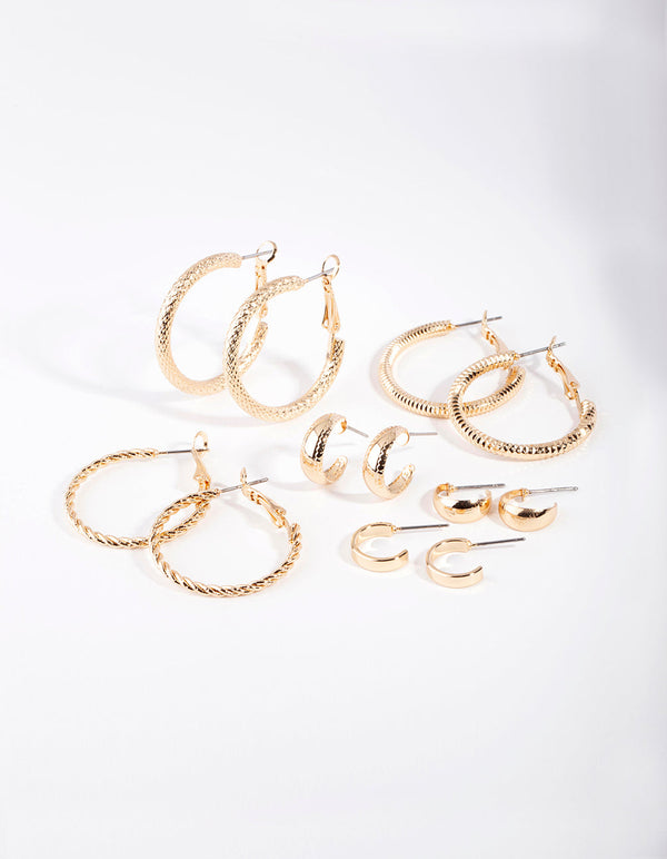 Gold Multi Textured Hoop Earring 6-Pack