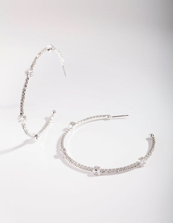Silver 60mm Stone & Diamante Hoop Earrings