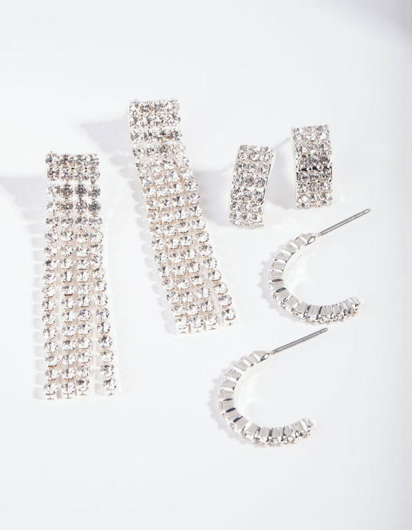 Silver Diamante Fringe Earring Pack