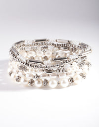 Rhodium Pearl Mixed Bead Bracelet 6-Pack - link has visual effect only