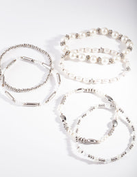 Rhodium Pearl Mixed Bead Bracelet 6-Pack - link has visual effect only