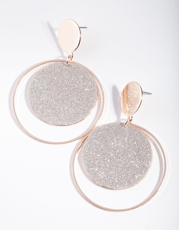 Rose Gold Glitter Double Circle Earrings