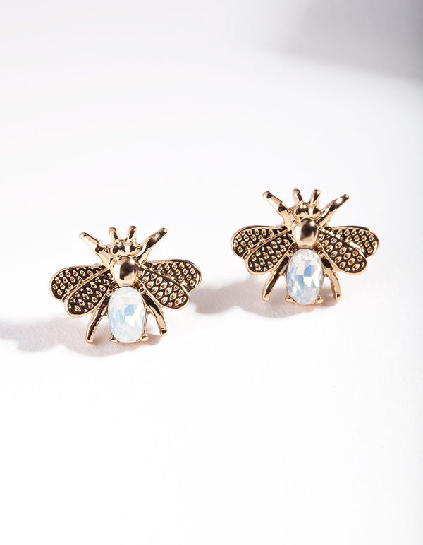 Gold Diamante Dee Stud Earrings