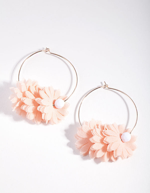 Rose Gold Floral Ruffle Hoop Earrings