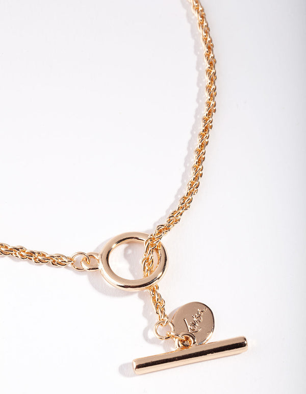 Gold Round Chain T-Bar Necklace