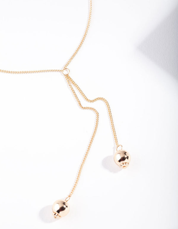 Gold Drop Bead Y Necklace