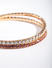 Gold Pink Multi Diamante Bracelet Set - link has visual effect only