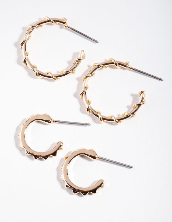 Gold Twisted Textured Hoop Earring Pack