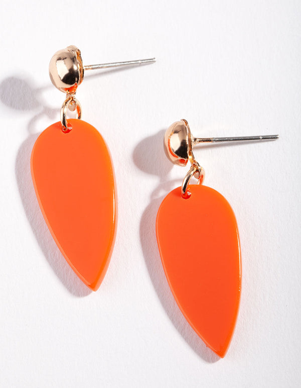 Gold Orange Teardrop Earrings