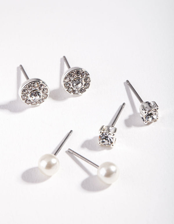 Silver Pearl Mixed Diamante Earring Pack