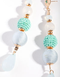 Gold Multi Textured Blue Bead Drop Earrings - link has visual effect only