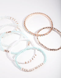 Rose Gold Blue Facet Bead bracelet 6-Pack - link has visual effect only