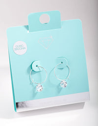 Sterling Silver Cubic Zirconia Dangle Fine Hoop Earrings - link has visual effect only