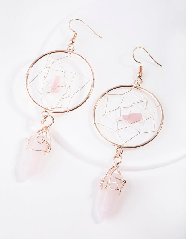 Rose Gold Dreamcatcher Rose Quartz Earrings