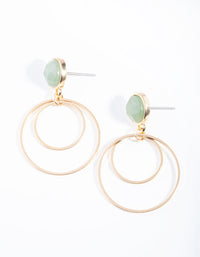 Gold Jade Stone Stud Double Drop Earrings - link has visual effect only