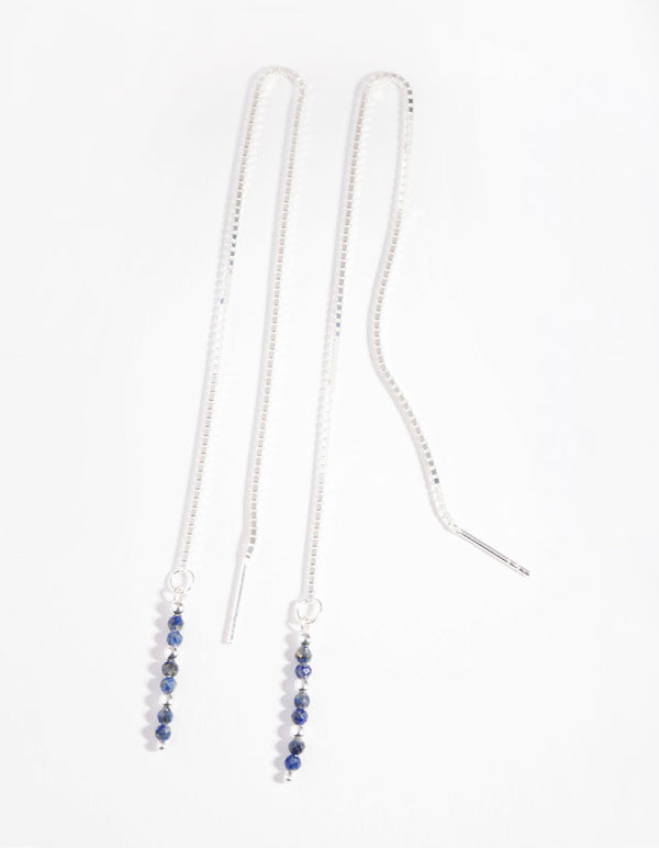 Sterling Silver Lapis Bead Thread Through Earrings