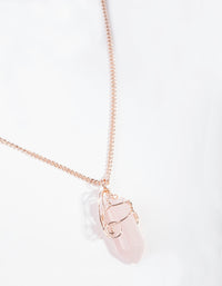 Rose Gold Curled Rose Quartz Stone Necklace - link has visual effect only