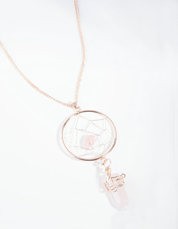 Rose Gold Rose Quartz Dreamcatcher Necklace
