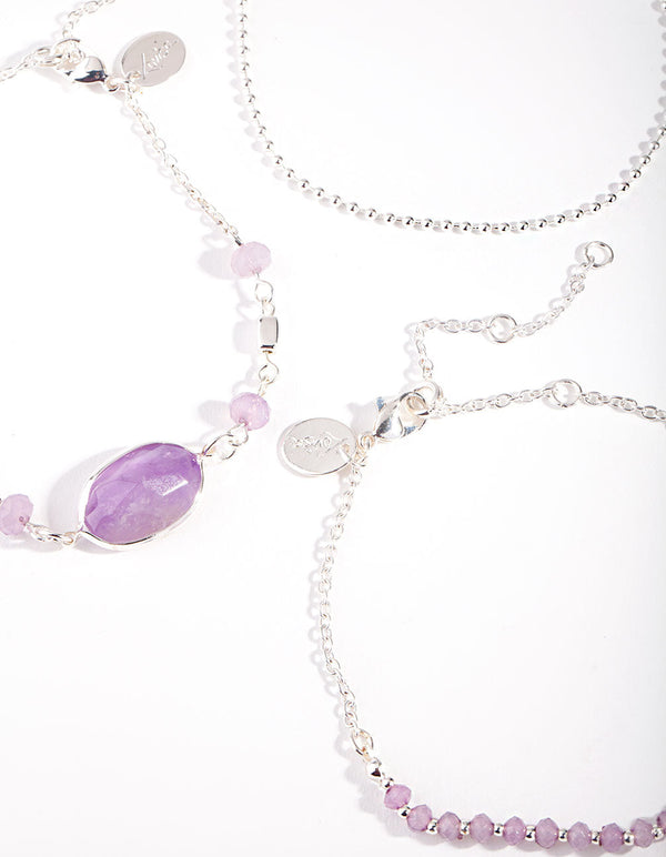 Silver Mixed Amethyst Anklet Pack