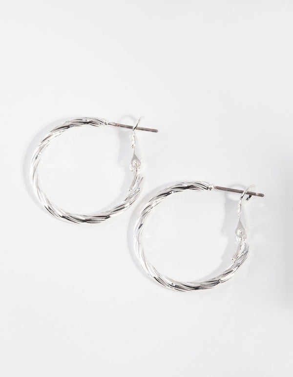 Silver Small Texture Wrapped Hoop Earrings