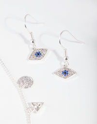 Silver Evil Eye Charm Necklace Earrings Set - link has visual effect only