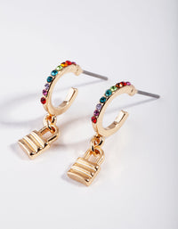 Gold Rainbow Diamante Lock Hoop Earrings - link has visual effect only