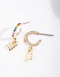 Gold Rainbow Diamante Lock Hoop Earrings - link has visual effect only