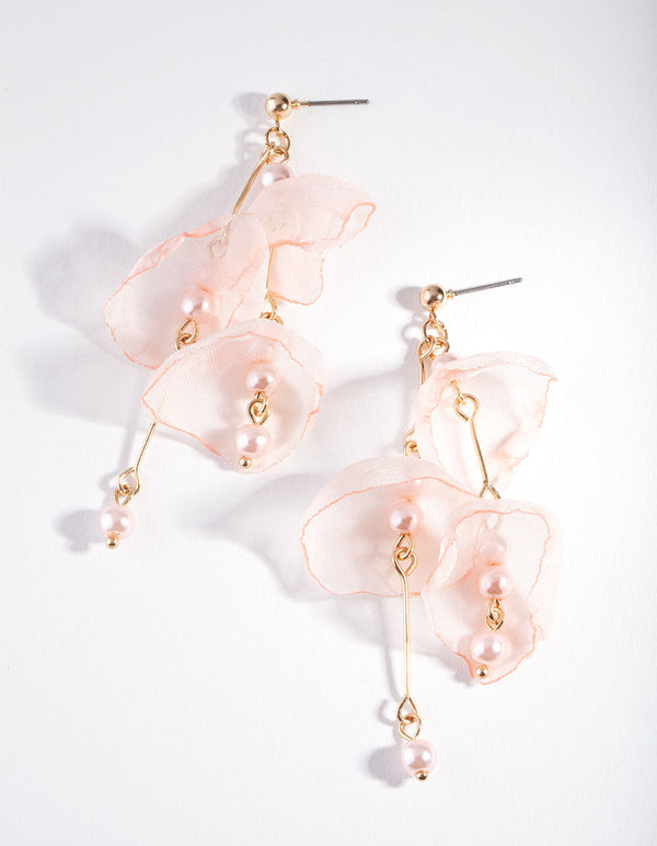 Rose Gold Pink Fabric Flower Earrings