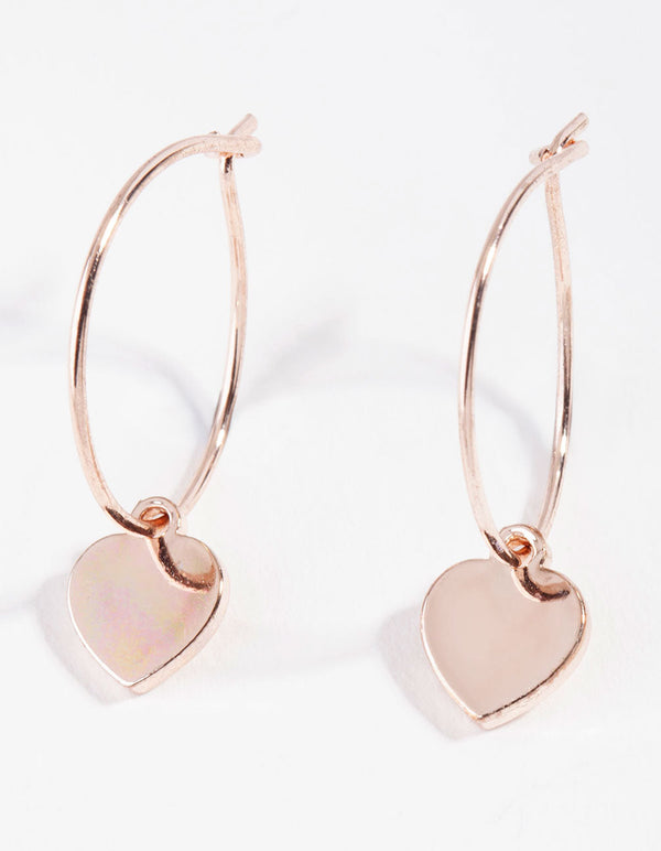 Rose Gold Mini Heart Charm Hoop Earrings