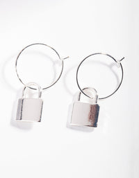 Silver Padlock Fine Hoop Earrings - link has visual effect only