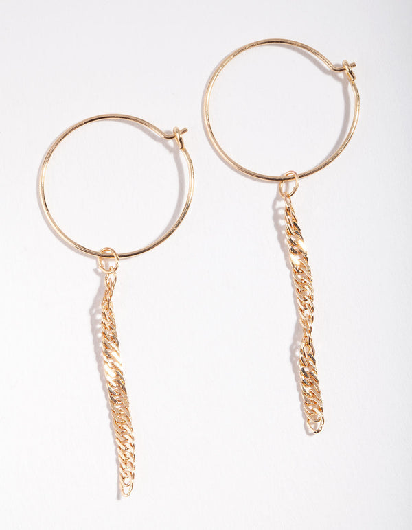 Gold Dainty Chain Drop Hoop Earrings