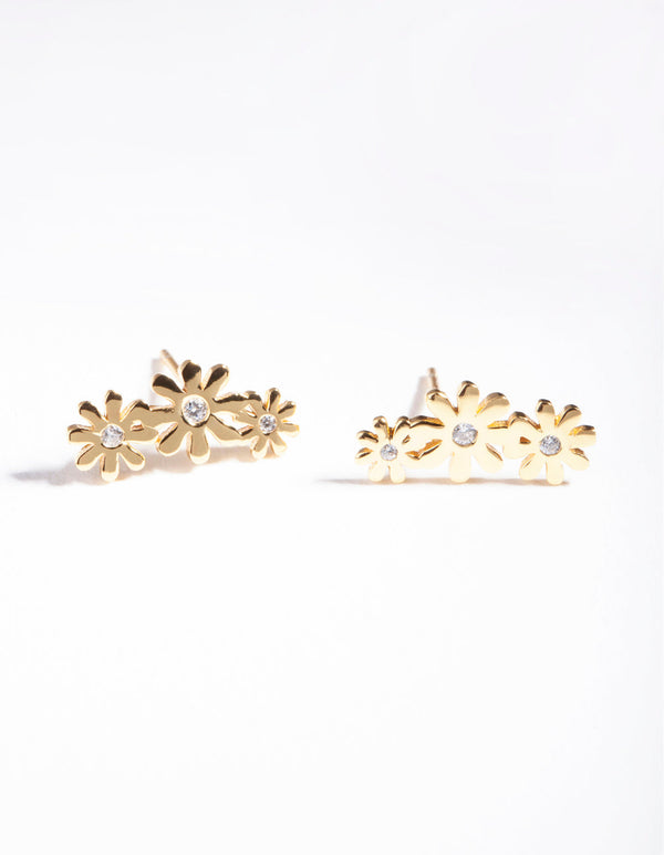 Gold Plated Sterling Silver Diamante Daisy Crawler Earrings
