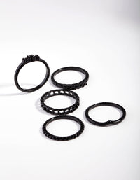 Black Diamante & Chain Ring 5-Pack - link has visual effect only