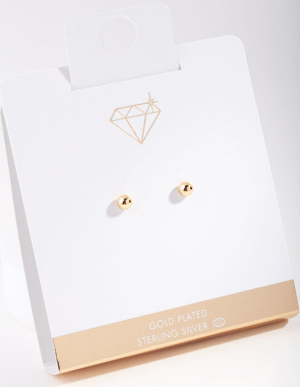 Gold Plated Sterling Silver 4mm Ball Stud Earrings