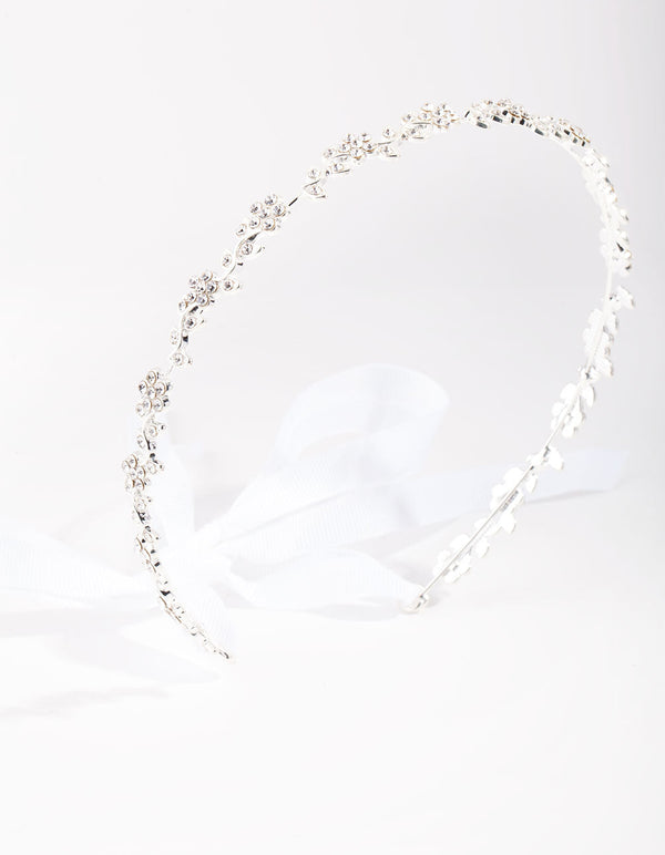 Silver Diamante Flower Tie Halo Headband