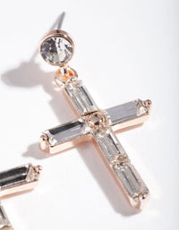 Rose Gold Crystal Diamante Cross Drop Earrings - link has visual effect only
