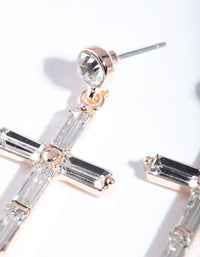 Rose Gold Crystal Diamante Cross Drop Earrings - link has visual effect only
