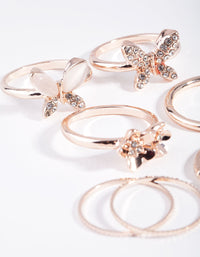 Rose Gold Butterfly & Flower 7-Pack Rings - link has visual effect only