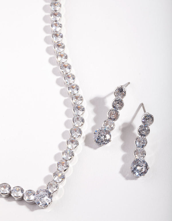 Diamond Simulant Tennis Earrings & Necklace Set