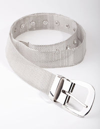 Rhodium Wide Chain Mesh Belt - link has visual effect only