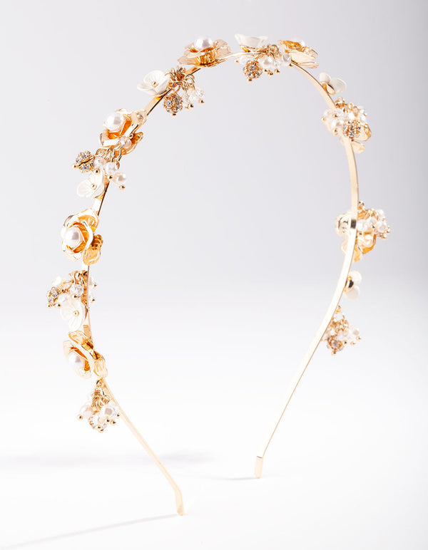 Gold Pearl & Flower Headband