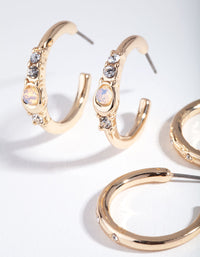 Gold Large Hoop Cratered Stone Earring Pack - link has visual effect only