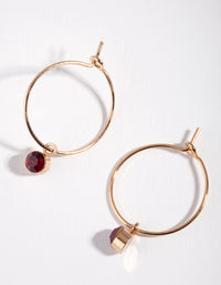 Gold Red Stone Fine Hoop Earrings - link has visual effect only