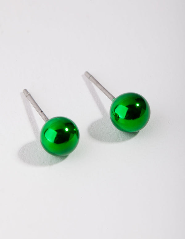 Green Festive Ball Stud Earrings
