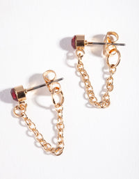 Gold Red Stone Chain Stud Earrings - link has visual effect only