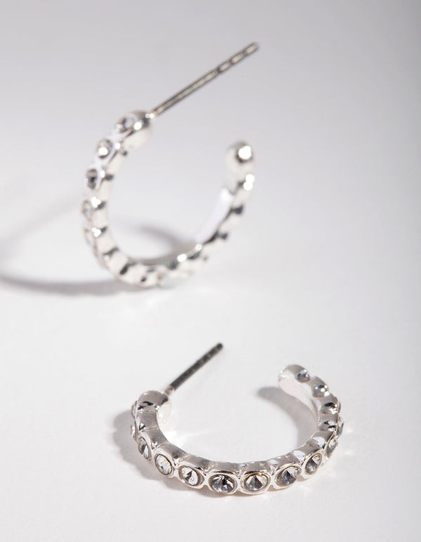Silver Diamante Front Huggie Earrings