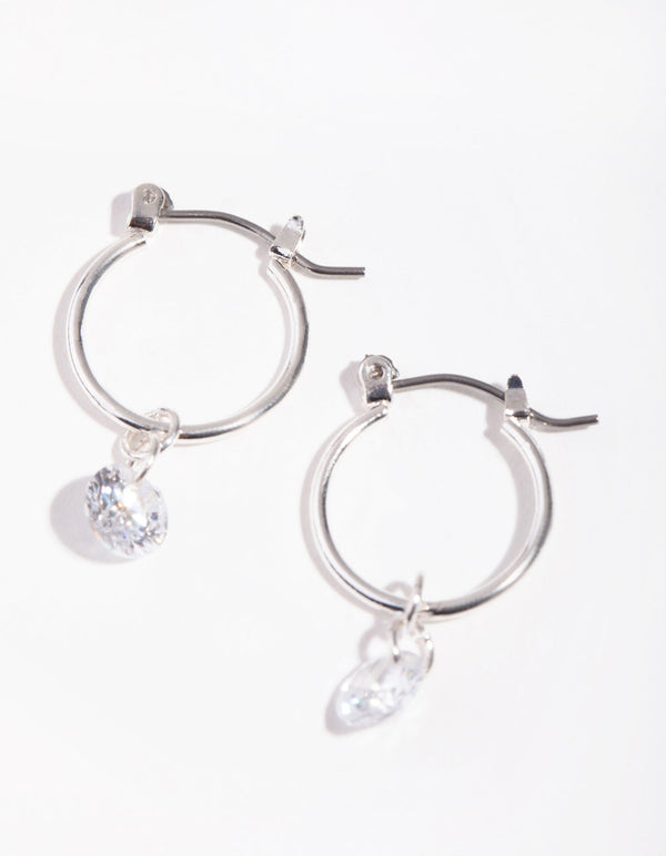 Silver Floating Diamante Huggie Earrings