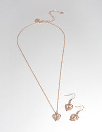 Rose Gold Heart Earring & Necklace Set - link has visual effect only