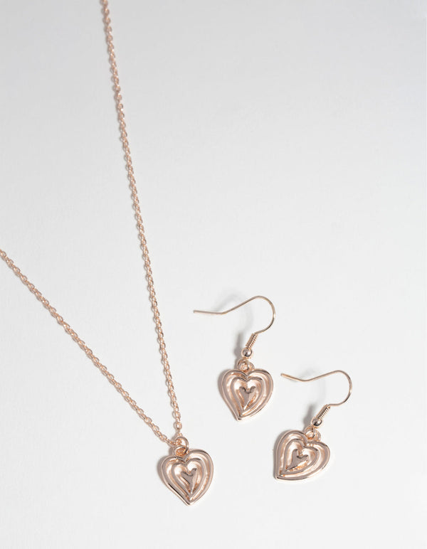 Rose Gold Heart Earring & Necklace Set
