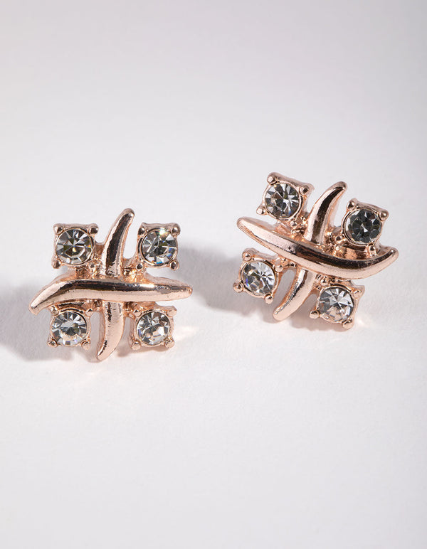 Rose-Gold Diamante Square Stud Earrings